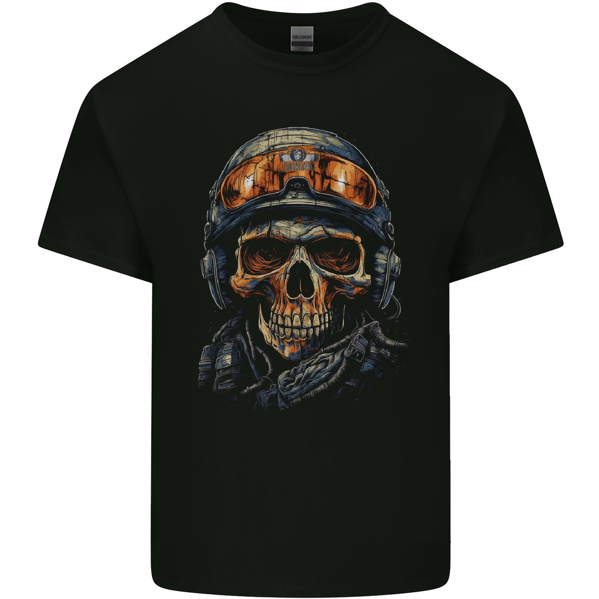 Soldier Skull With Helmet and Headphones Unisexs Light Cotton TShirt S