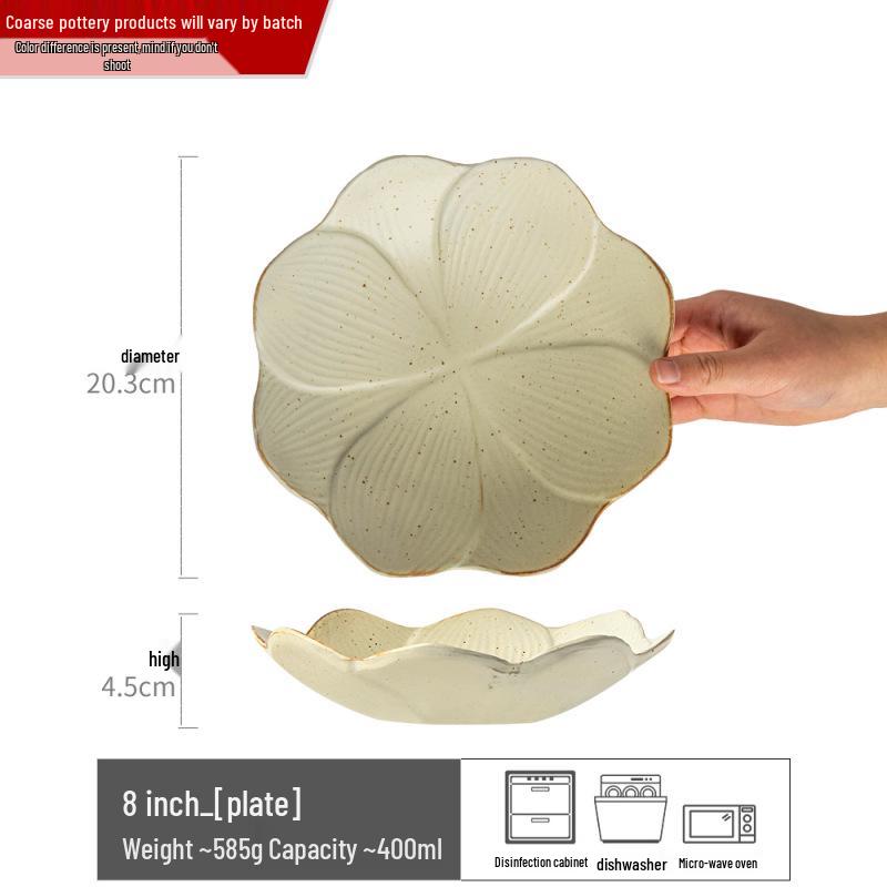 Handcrafted Lotus Pottery Plate - Retro Japanese Tableware for Fruit, Salad, and More