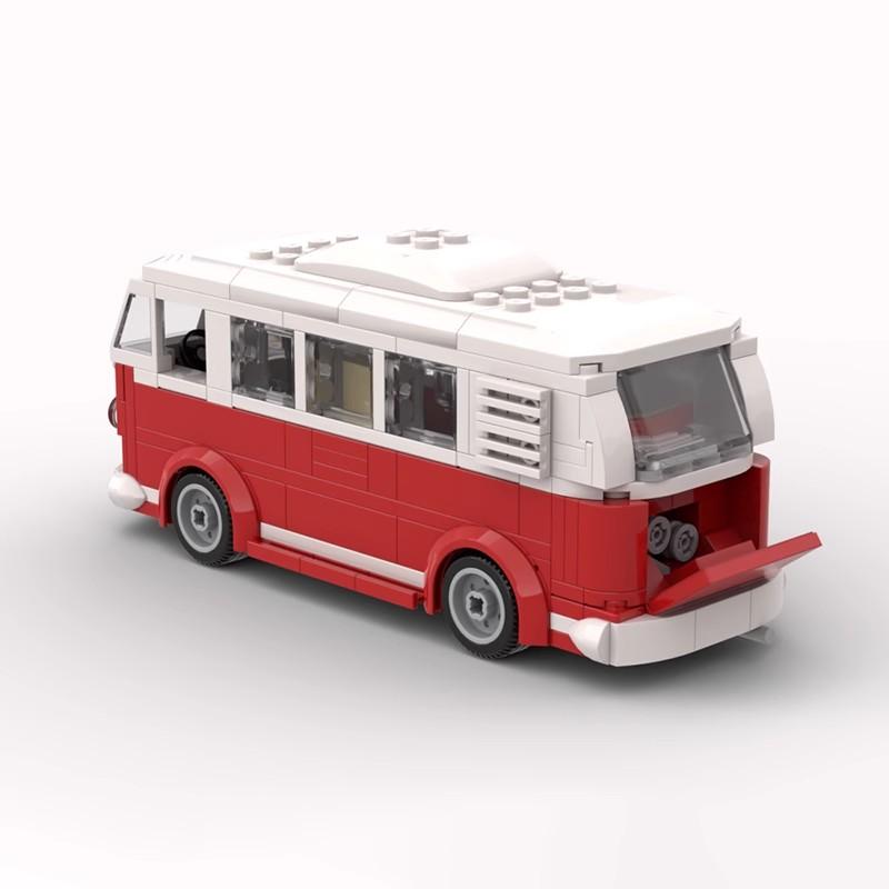 MOC Technisches Auto Kreativer VW T1 Campingbus und Anhänger 6 Noppen Breite Stadt Camping LKW Sets Bausteine Kinderspielzeug Geschenk