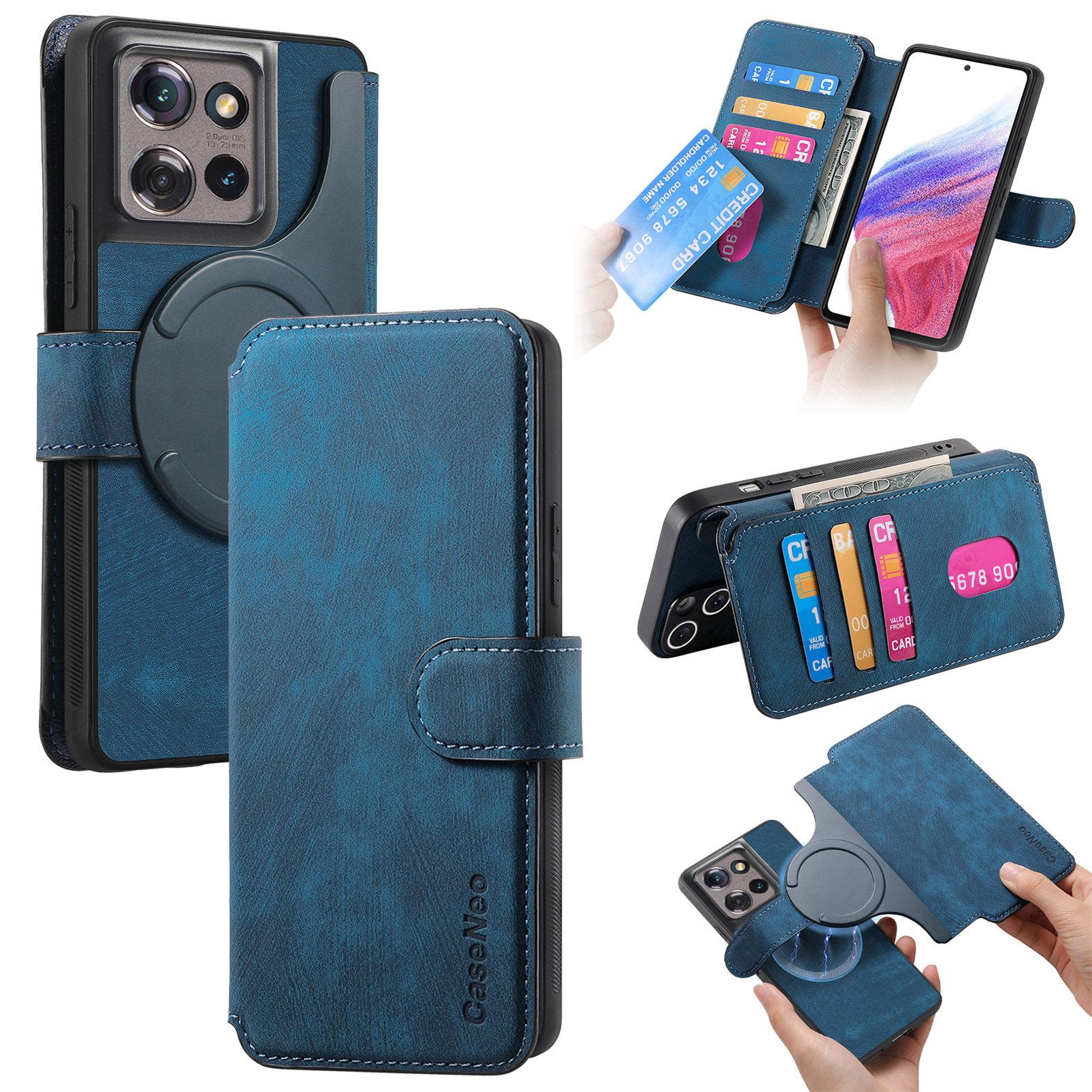 

Для Motorola Edge 50 5G Магнитный чехол CASENEO Съемный кожаный чехол-кошелек для телефона Dark Blue