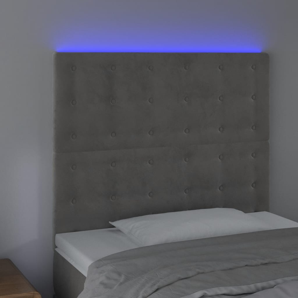 Vidaxl Bed Headboard with LED, Light Gray, 80X5X118/128 Cm, Velvet