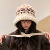 Jacquard Retro Knitted Cold Hat Women's Winter Warm Ear Protection Cold Wool Hat Student Versatile Strap Headgear