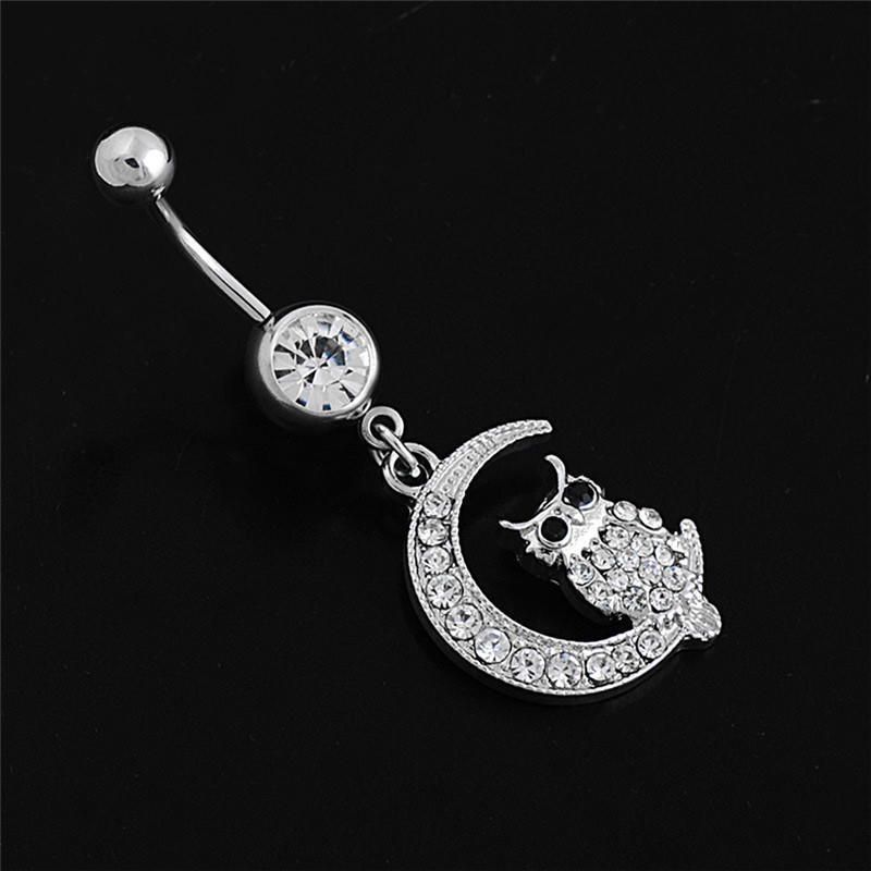 Eleganter weißer Mond-Eulen-Anhänger, Nabelpiercing für Damen, Bauchnabelring, Piercing-Schmuck