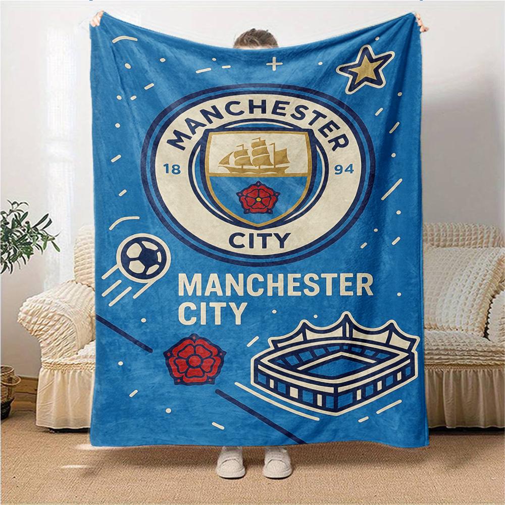 Manchester City Wappen Decken Flanell Bedruckt Atmungsaktiv Warm Überwurf für Zuhause Büro Bettwäsche 0708a21