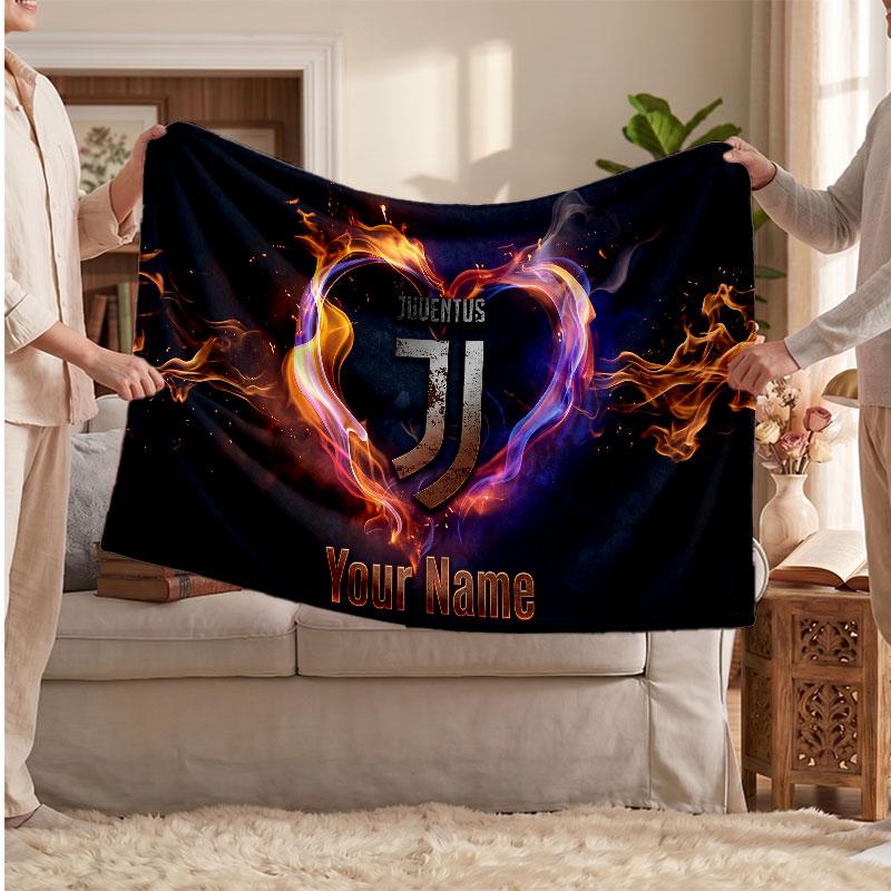 Juventus FC Personalisierte Fleecedecke Mit Fußballlogo, Benutzerdefinierter Name Text Weich Warm Home Überwurfdecke