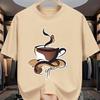 2026 New Arrival Unisexs Coffee Cup Pattern Tshirt  Breathable 100 Pure Cotton Printed Shortsleeve Crew Neck Casual Style