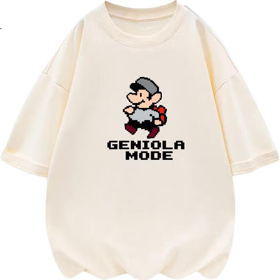 GENIOLAMODE Men's Short-Sleeve T-Shirt, Pure Cotton Cartoon Print T-Shirt, Loose Casual Comfortable Versatile Five-Point Short Sleeve