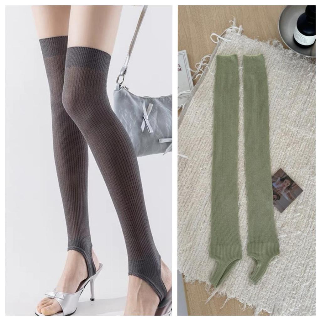 Ballet-Style Over-the-Knee Thin Summer Socks for Women - Solid Color, Calf-Slimming, Double-Needle Scrunch Design