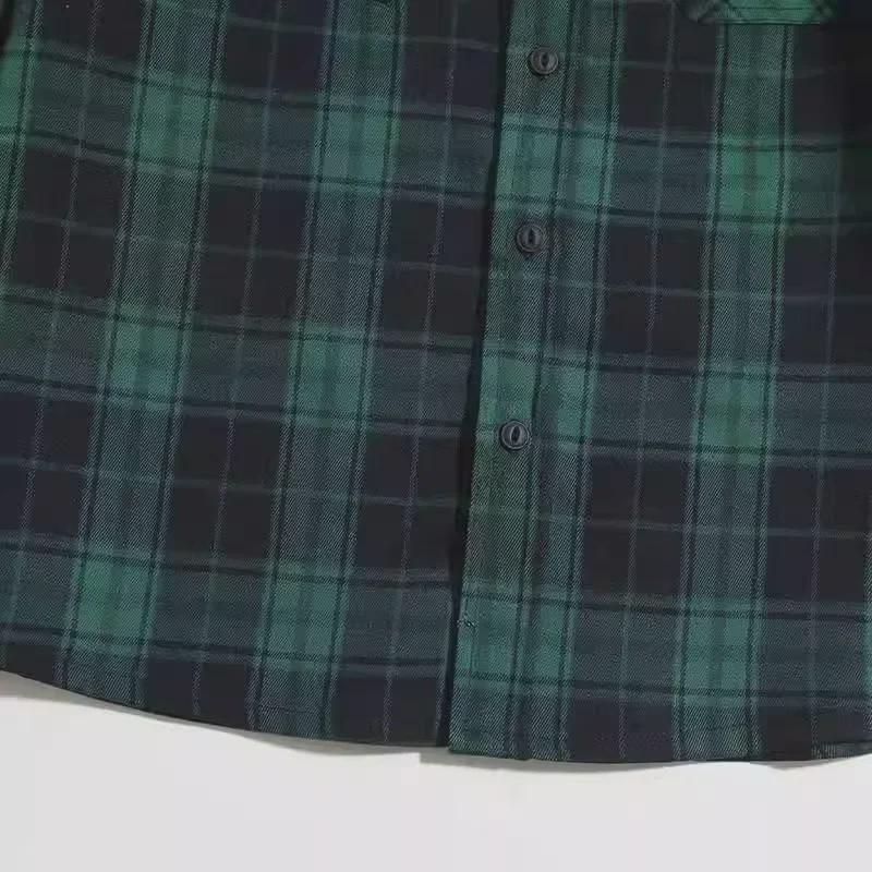 Verdicktes Khaki-Karohemd für Herren – Retro-amerikanische Arbeitskleidung, 300 g, langärmlig mit Doppeltaschen