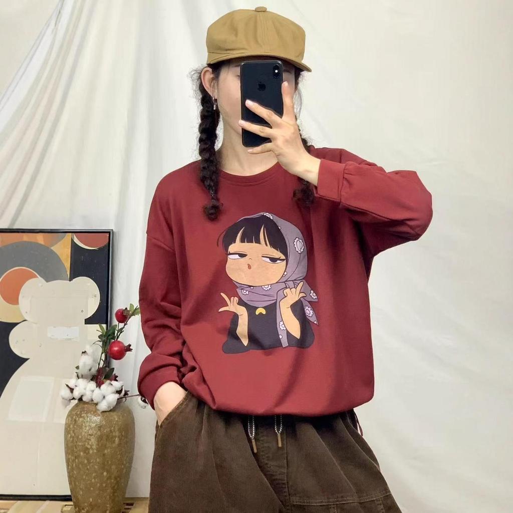 Damen Hoodie mit künstlerischem Cartoon-Print - Frühling/Herbst Lässig Rundhals Langarm