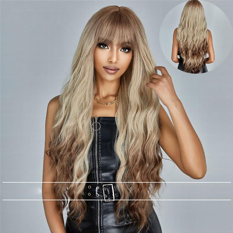 Fluffy Wig Full-Head Wig Gradient Golden Long Fashion Fashion Curly Hair Natural