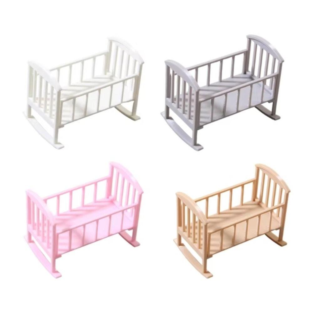 Miniature Dollhouse Cradle Simulation Mini Baby Crib Unique Rocking Bed Model  Dollhouse Decoration