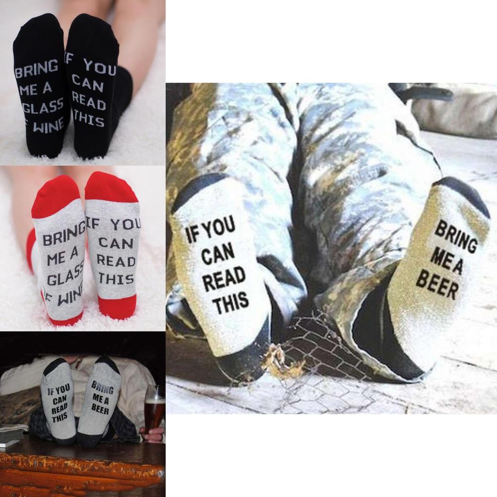 If You Can Read This Unisex Cotton Mid-calf Socks With Embroidered English Letters Breathable Shaping Sweat-absorbing