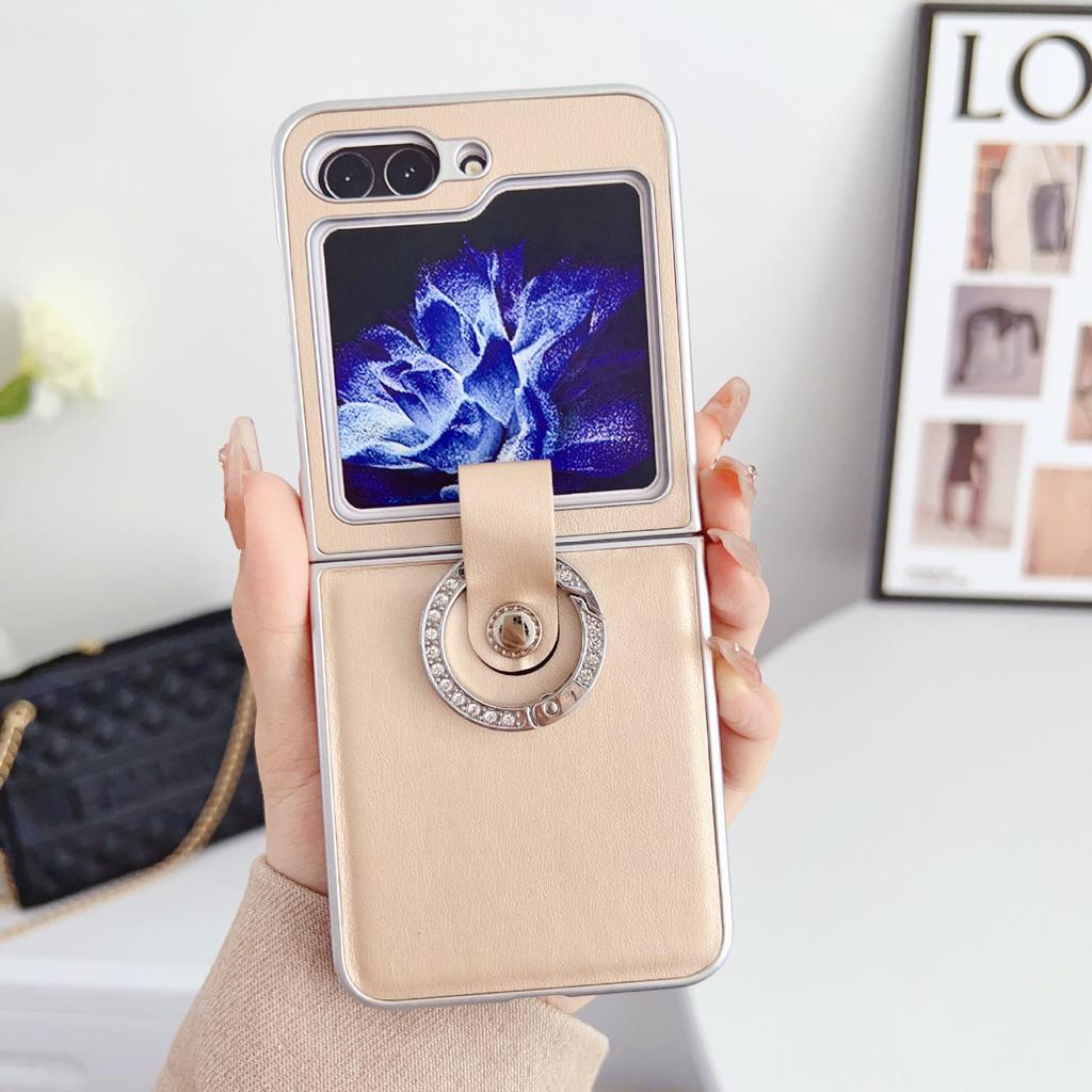 Samsung Z Flip 7 Metalllack Morandi Lederstruktur Ring Schutzhülle