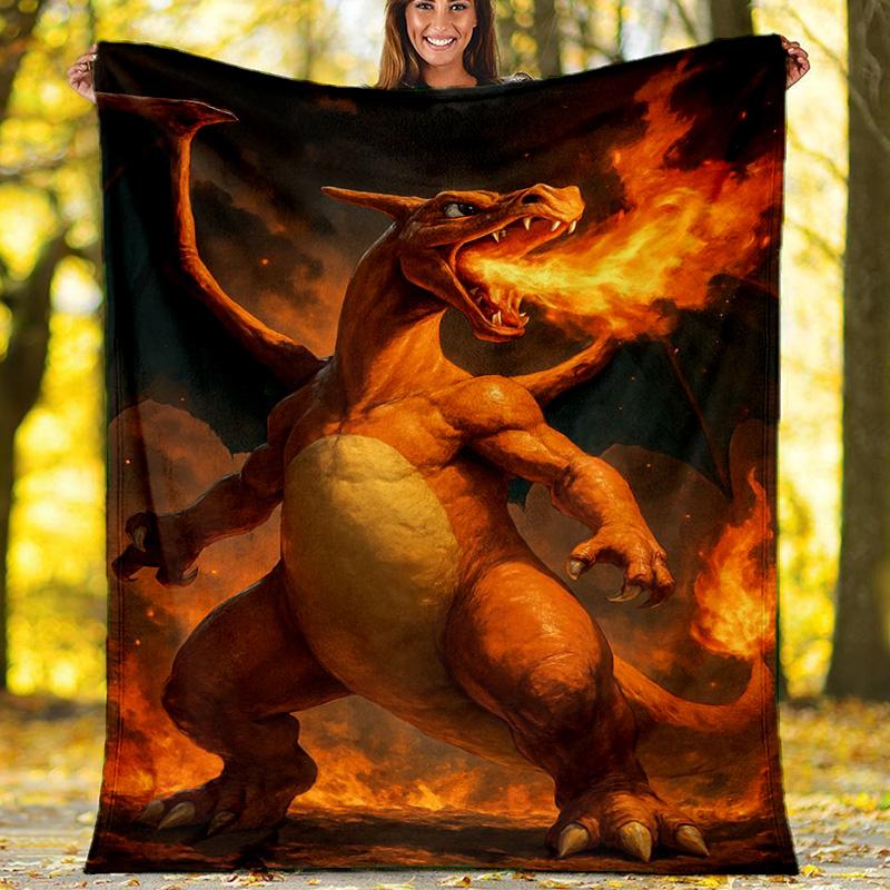 

Charizard Fire Style Flannel Fleece Blanket, Soft Warm Dragon Theme Throw Blanket for Sofa, Anime Lover Gift 80cm x 120cm