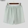 INCERUN Men Drawstring Elastic Waist Striped Hollow Beach Sports Shorts Pants