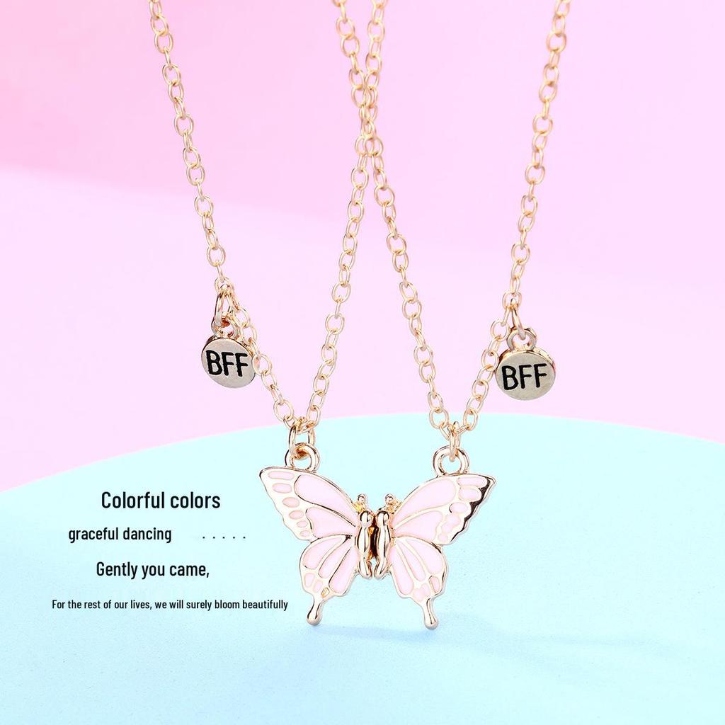 Cross-Border Butterfly Magnet Stone Necklace - Best Friend Alloy Pendant