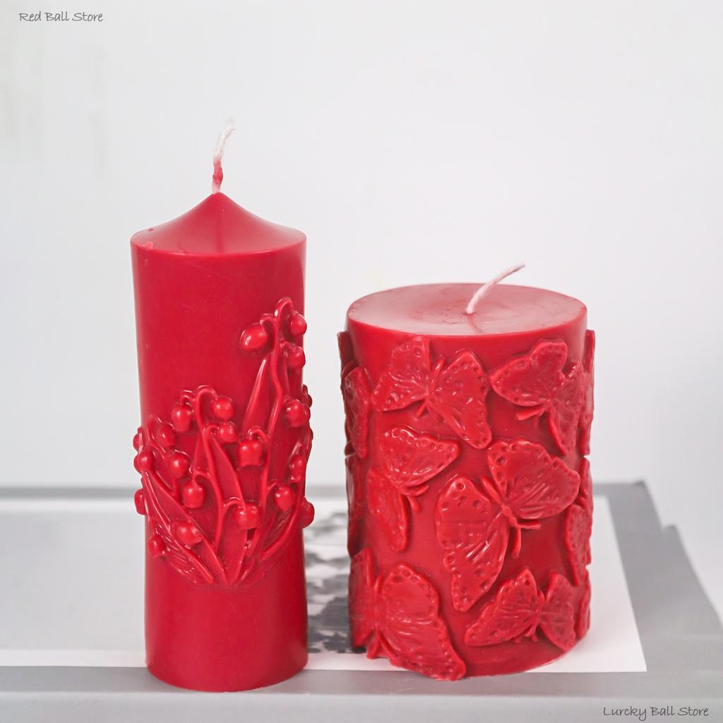 Flower Butterfly Cylindrical Silicone Candle Mold DIY Waves Soap Resin Plaster Making Chocolate Cooking Tool Wedding Decor Gifts