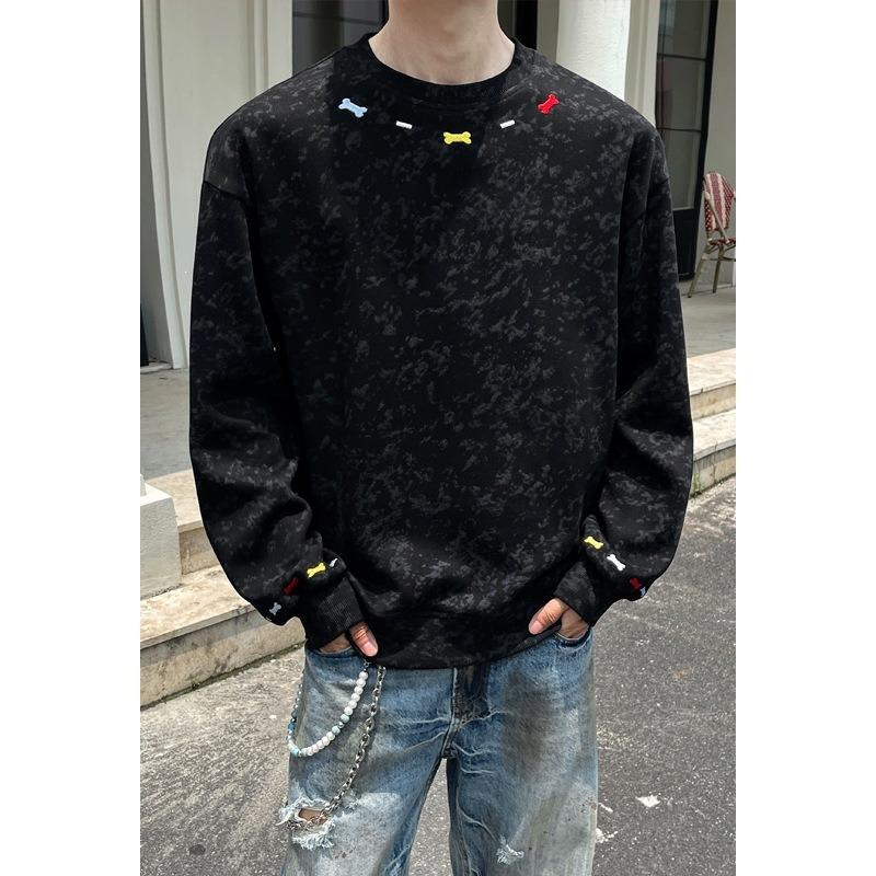 Men S Loose Fit Embroidered Crew Neck Pullover Sweatshirt Plus Size