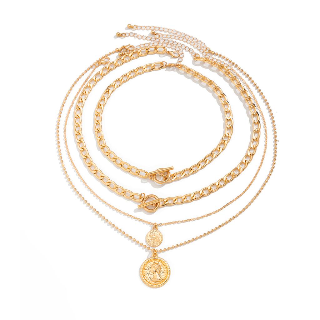 Multilayer Hip Hop Queen Avatar Pendant Necklace Necklace Punk Round Brand Collarbone Chain Necklace