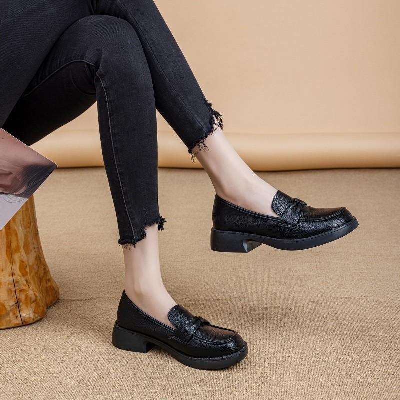 Loafers Women's Shoes 2025 New Large Size British Style Spring and Autumn Pedals Comfortable Soft Bottom Flat Bottom Non-slip Single Shoes Leather Sh