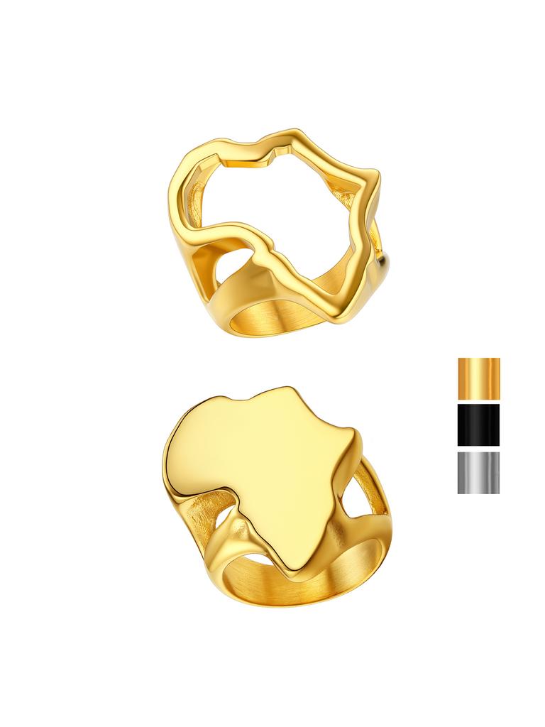 Nerezové Veľké Prstene s Mapou Afriky pre Muža Ženu Plné / Duté Signetové Prstene s Mapou Afrických Krajín Unisex Šperky Darček