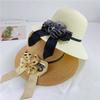 Bucket hat trendy breathable sun protection sun bow hat women's summer big brim straw hat shade beach hat