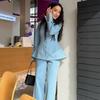 Cross-border Foreign Trade European Beautiful Women 2026 Spring and Autumn Waist Stand-up Collar Long-sleeved Suit Top Femininity Straight Pants Suit