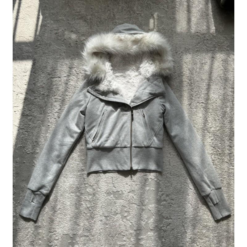 Women Winter Hooded Fleece Lined Slim Zip Up Short Coat Y2K Plush Collar Outerwear