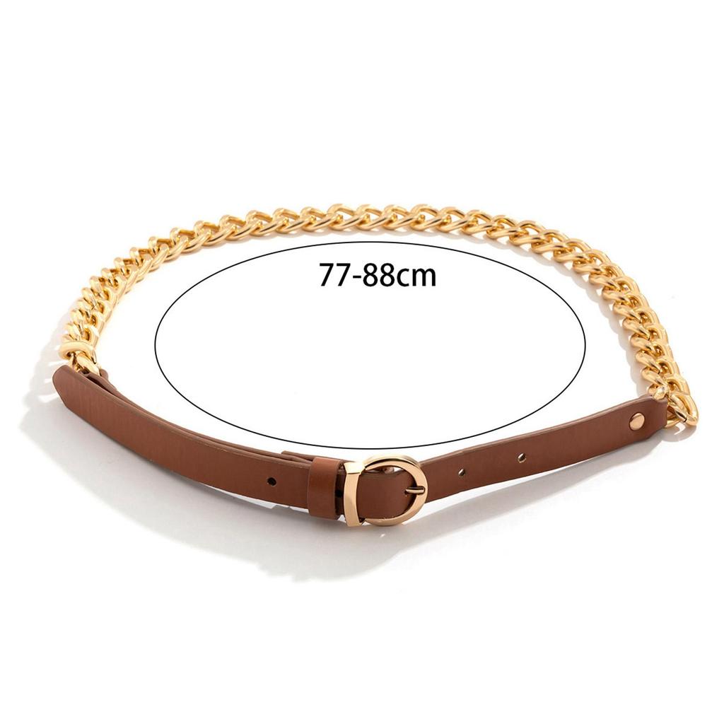 Fashion Women Waist Belt Metal Chain Dress Decorative PU Leather Waistbelt Pin Buckle for Unisex