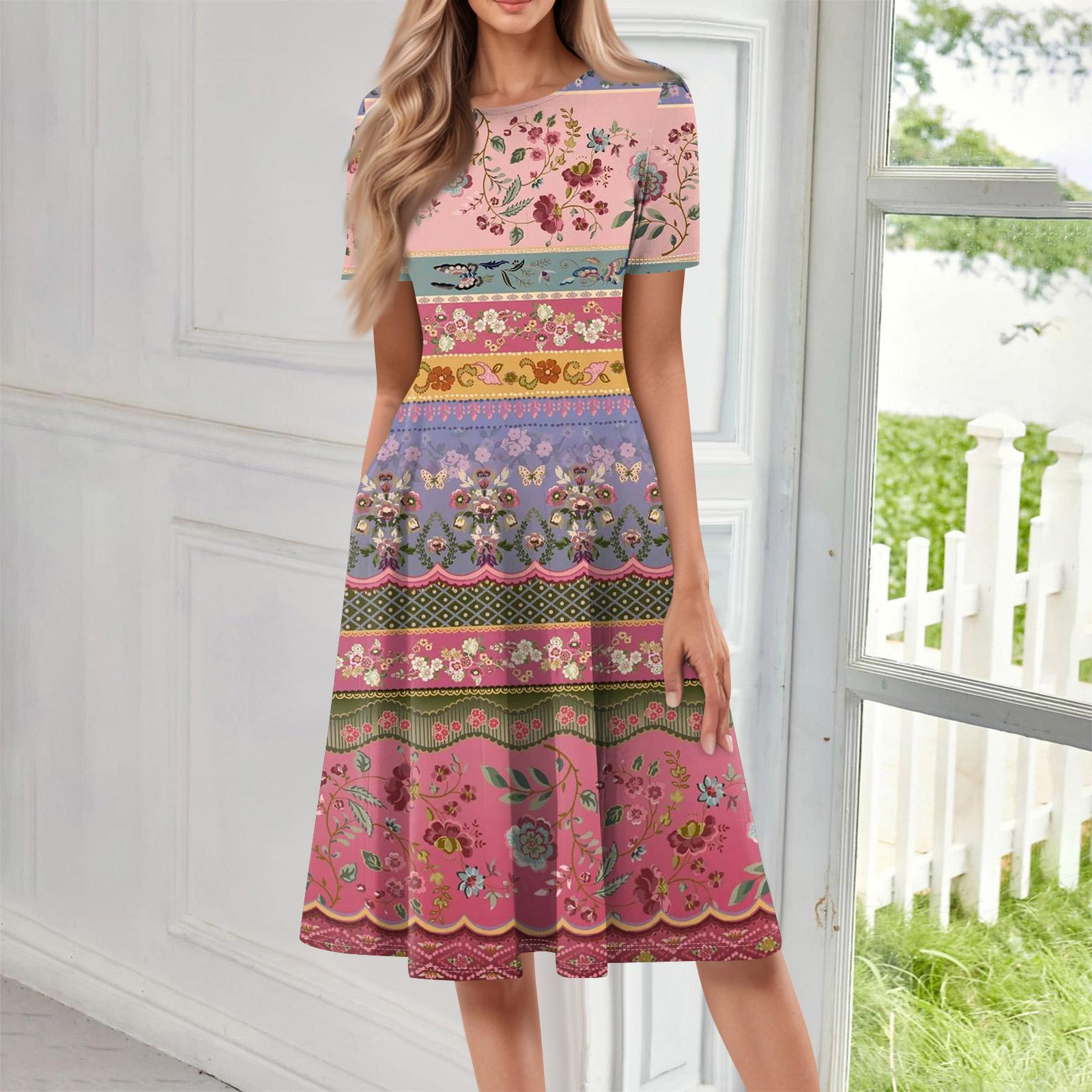 

Жіноча повсякденна сукня з принтом, круглим вирізом, довга XXXL рожевий