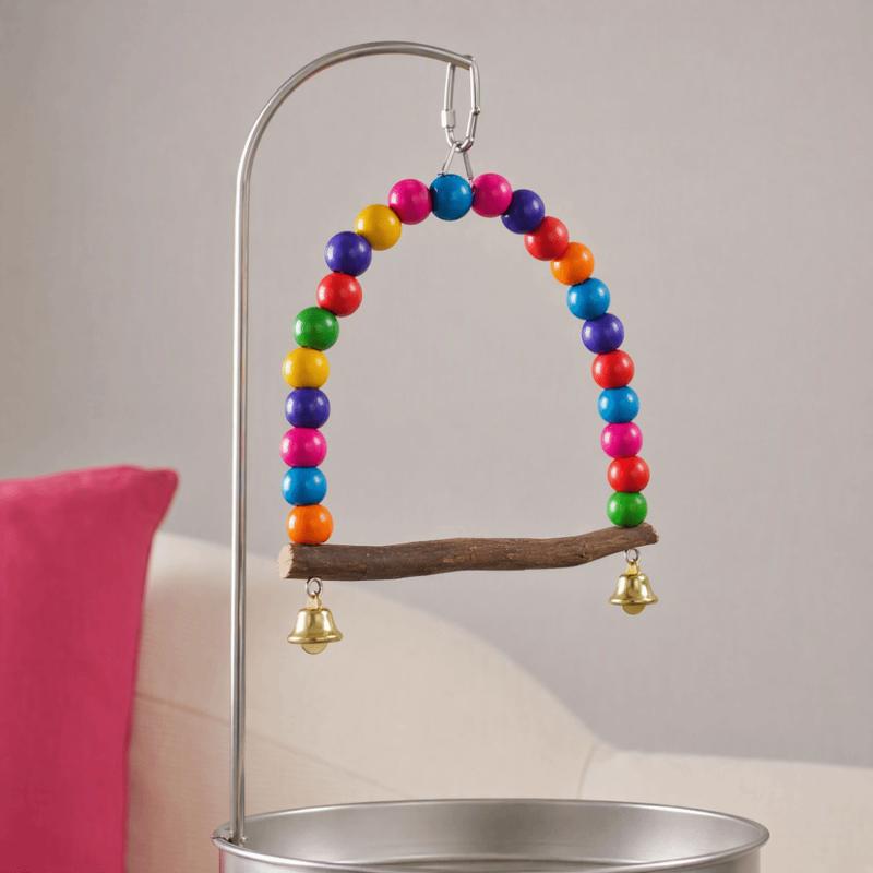 Colorful Design Bird Swing Toy Wooden Perch With Bells Parrot Hanging Toy Hanging Design Wooden Perch Swing Cage Accessories