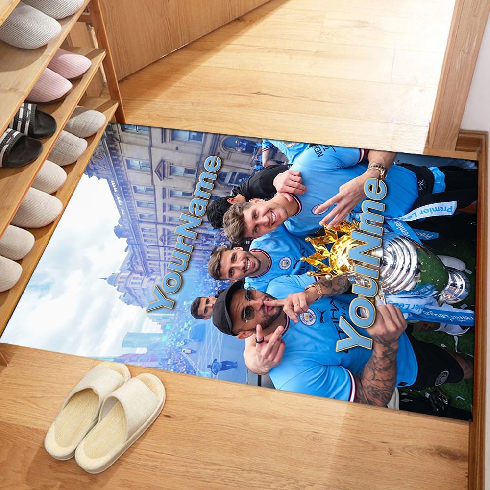 Manchester City Customizable Name Floor Rug Office Rug Suitable for Kitchen Balcony Study room Living Rooms Anti-slip Rug Decorate Offices