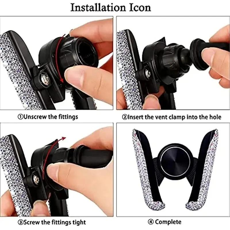 Sparkle Car Phone Mount - 360° Rotatable Gravity Vent Clip with Anti-Slip Pad & Universal Compatibility