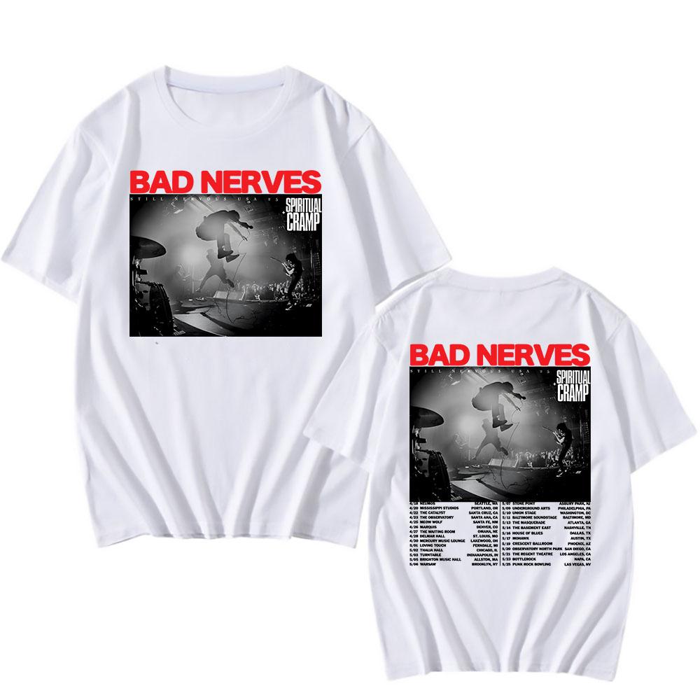 BAD NERVES Футболка Still Nervous Tour 2025 Spiritual Cramp Хип-хоп Унисекс Уличная одежда Гранж Мода Графические футболки Мужская одежда S