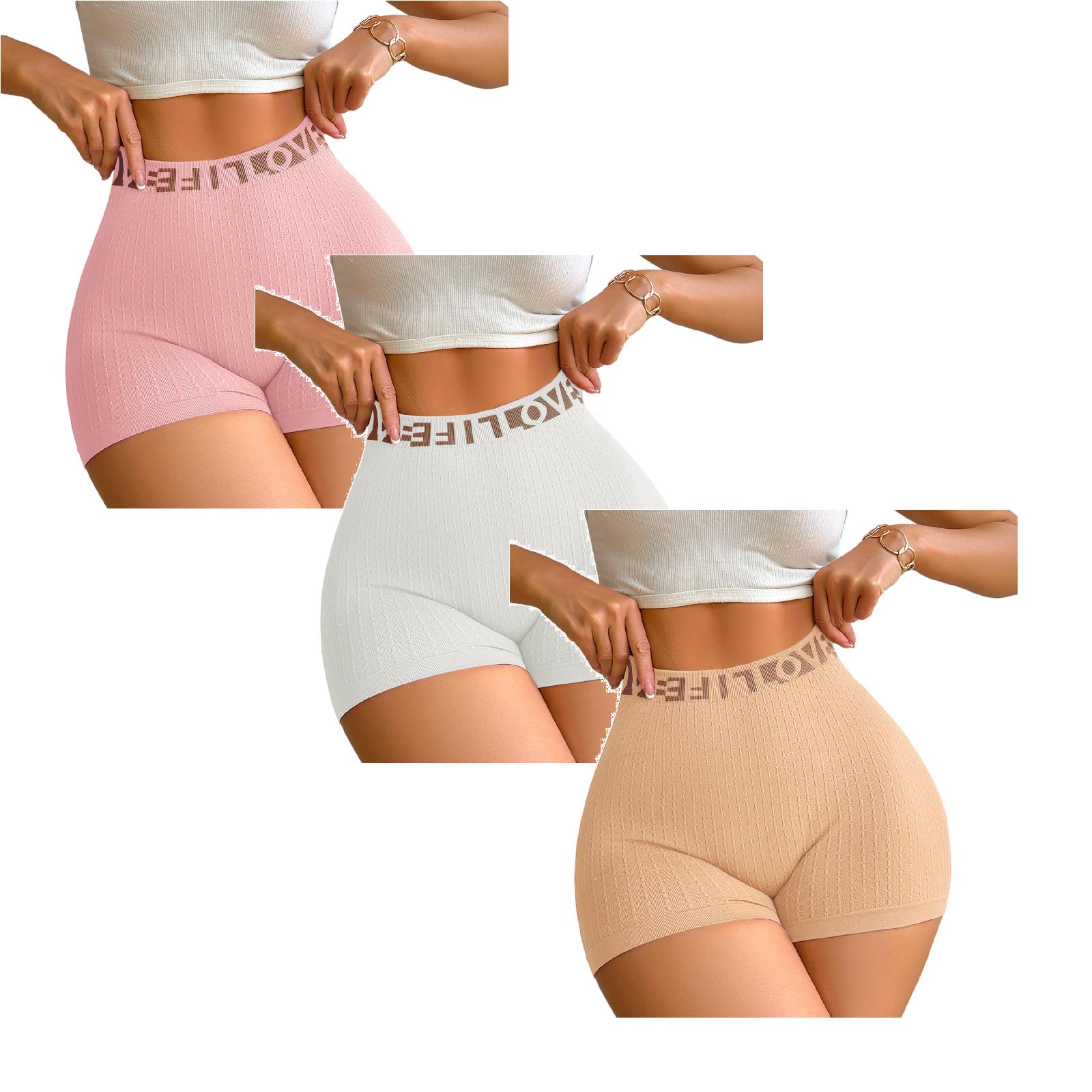 Women s High Waist Athletic Shorts Seamless Ribbed Fabric Stretchy Fit Elastic Waistband Three Piece Set XL