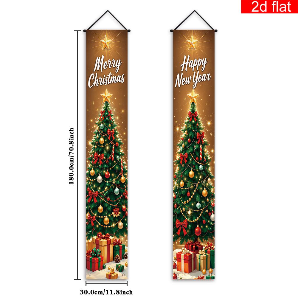 Merry Christmas Porch Sign Tree Box 1 Pair Polyester Indoor Outdoor Decor