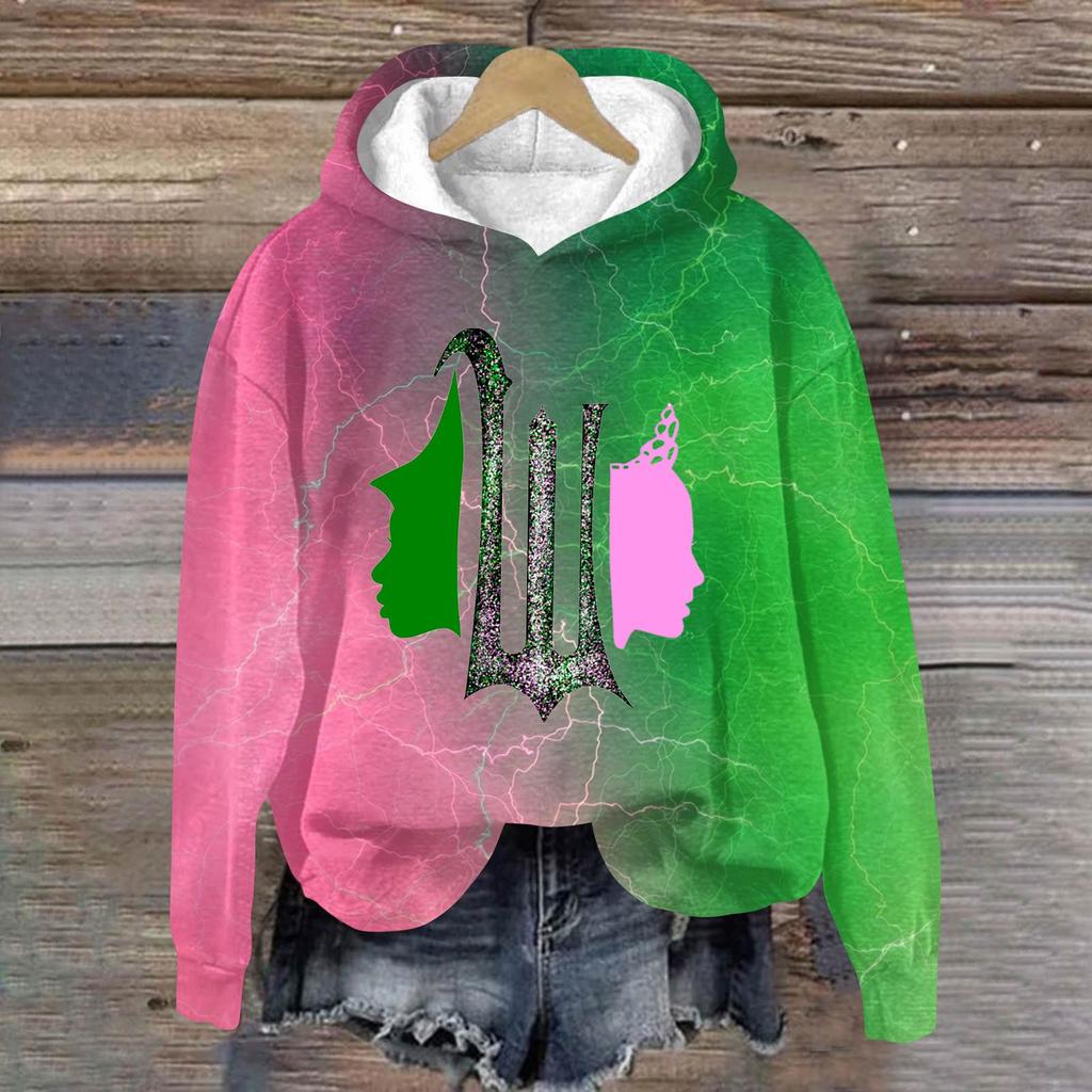 Women's Fashionable Casual Oversized Long-Sleeved Hooded Print Pullover Sweatshirt