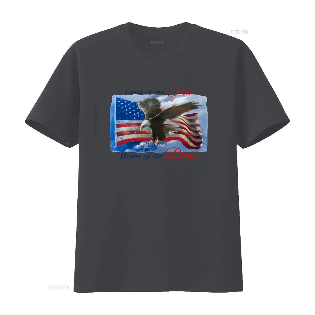 Vintage 90s Land of the Free Home Brave Eagle American Flag 4th July America White T Shirt Size L vintage Washed Soft homme