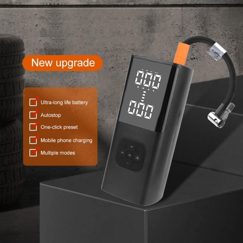 Bike Car Starting Device Jump Starters Digital Tire Inflator, with LED Light for Unexpected Low Tire Pressure Situations