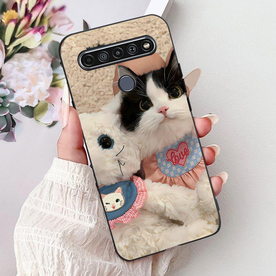 For LG K41S K51S 2020 Elegant Floral Cat Printed Phone Case For LG K41S K51S LM-K410 LM-K510 Black Silicone Soft Cases