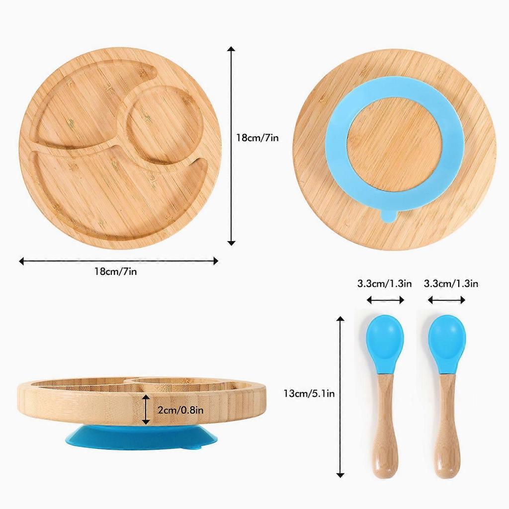 Children Divided Plate Baby Self-feeding Spoon Fork Un-breakable Suction Plate Nursing Bowl Eco-Friendly Bamboo Dishware Pink