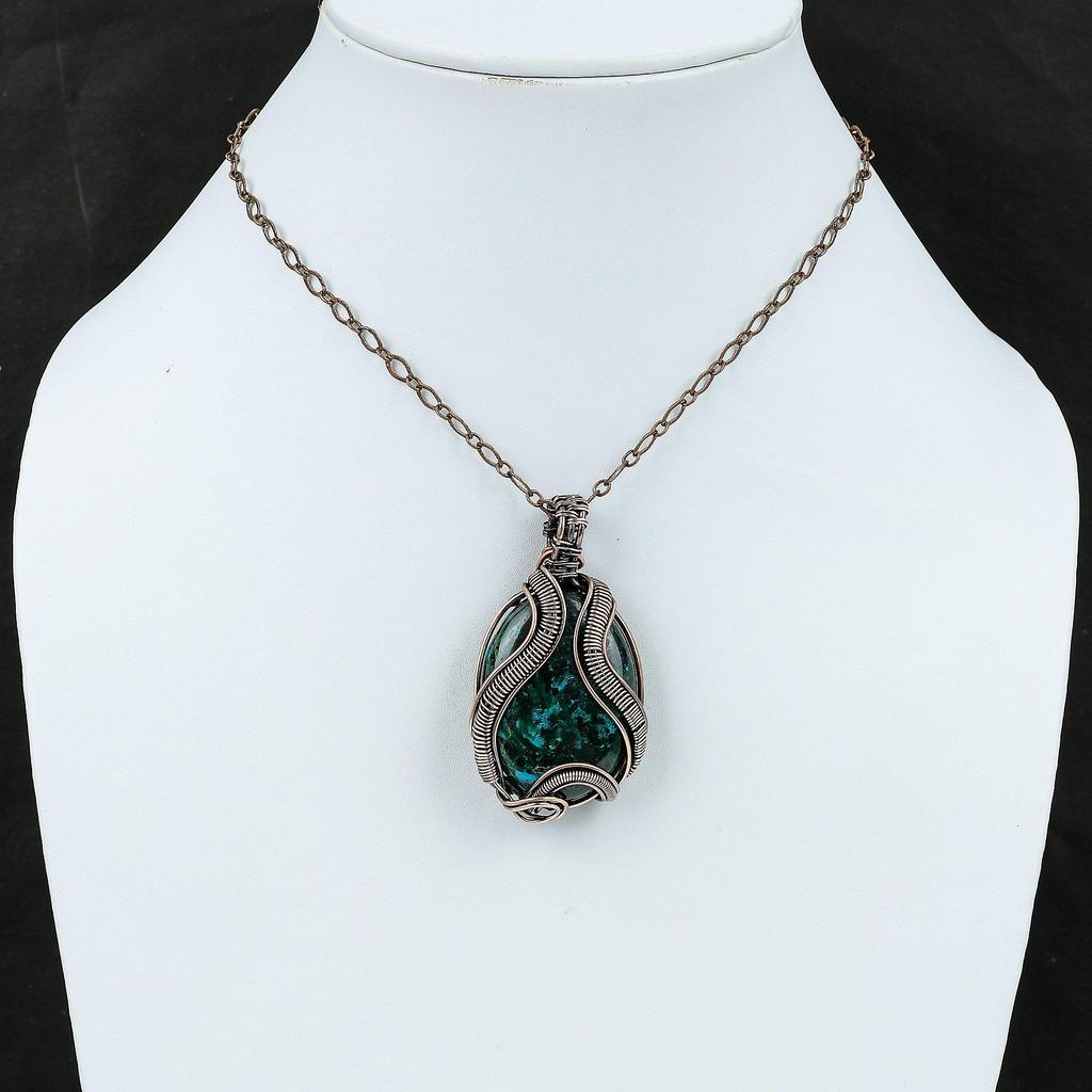Chrysocolla Pendant Copper Wire Wrapped Pendant Handmade Designer Jewelry Wrapped Gemstone Pendant Gift For Her Chrysocolla Copper Jewelry