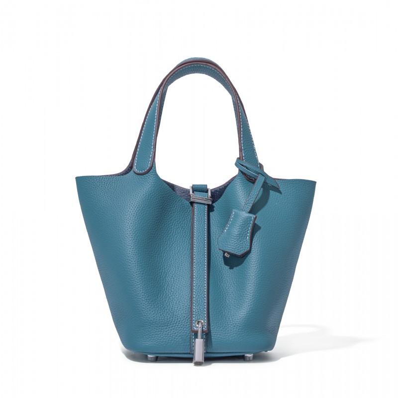 

Factory Classic Top-layer Cowhide Vegetable Basket Bag High-quality Leather Bucket All-match Handbag 18x13x13CM
