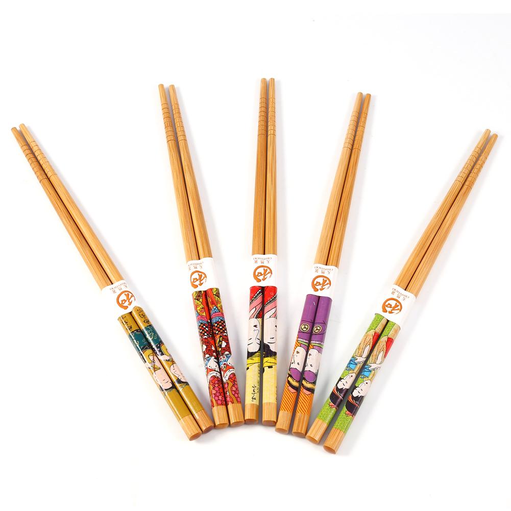 

5 Pairs Japanese Family Style Bamboo Chopsticks Gift Box Chop Sticks Set Maid Pattern Notched