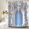 Blue Pink Floral Shower Curtain, Elegant Luxury Bridal Shower Curtain For Bathroom Decor, Vintage Navy Blue Rose Flowers Women