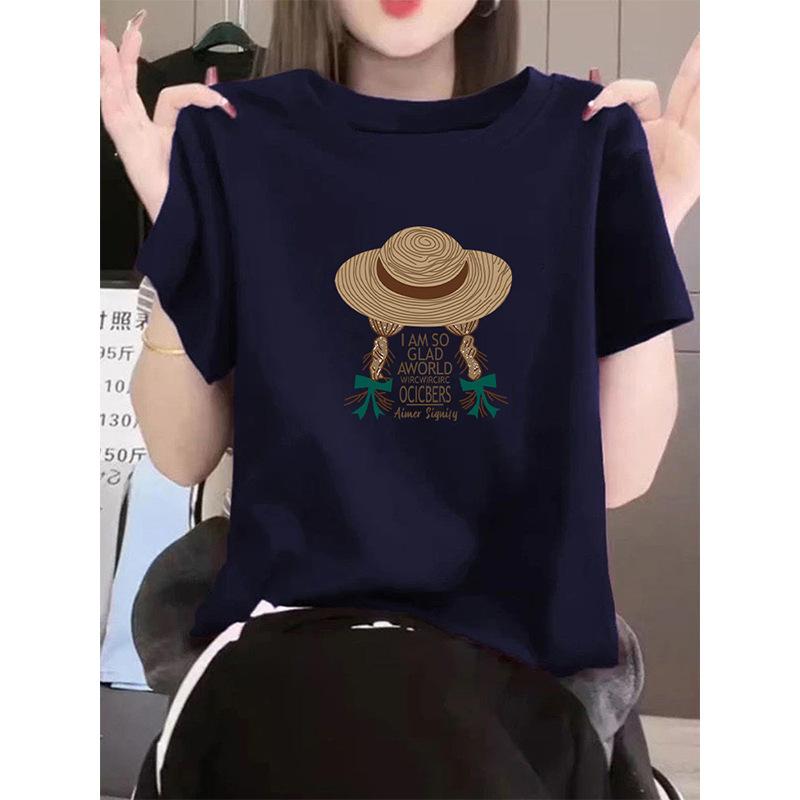New Shoulder Pure Cotton Round Neck Short-sleeved T-shirt Women's Korean Version Fashion Versatile Foreign Style Top Bottoming Shirt Summer