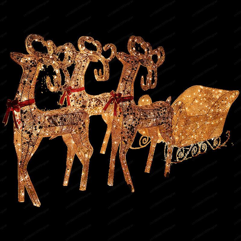 Christmas deer pull cart luminous deer pull cart wrought iron deer ornament hotel lobby window decoration supplies