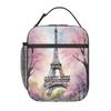 Eiffel Tower And Cherry Blossoms Design Insulated Lunch Bag for Women Kids Portable Food Boxes Thermal Lunch Box Tote