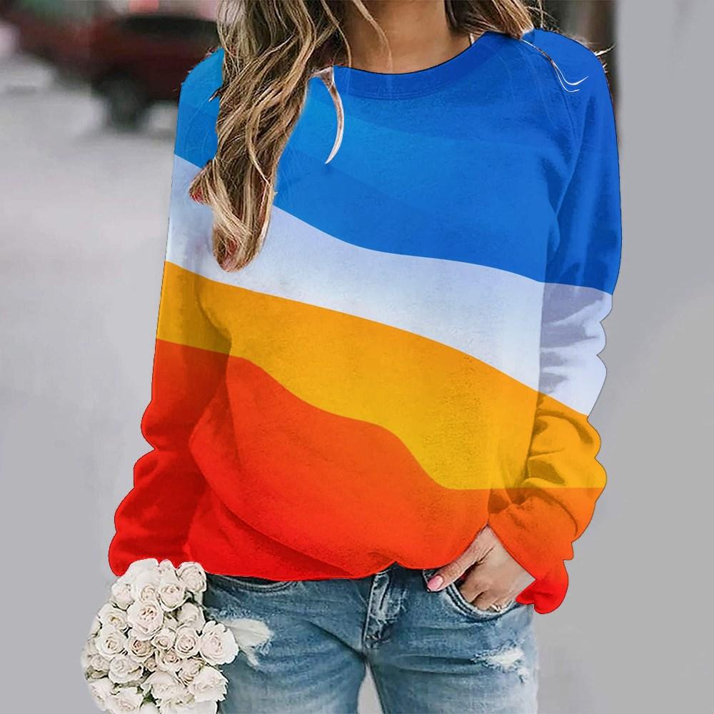 European And American Style 2024 New Round Neck Sweatshirt With Colorful Printed Contrasting Shoulder SleevesWA2